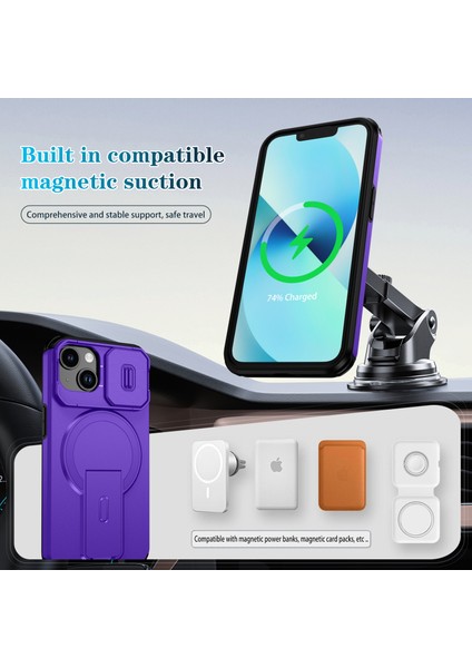 iPhone 14/iphone 13 Için Manyetik Kılıf, Kayar Kamera Korumalı Çift Katmanlı Darbeye Dayanıklı Telefon Kılıfı, Ayarlanabilir Stand, Mor (Yurt Dışından) modelleri