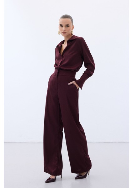 Jakarlı Pantolon - Bordo modelleri