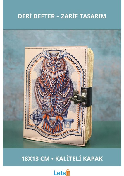 Baykuşlu Şık Deri Defter 18X13 cm Yazı ve Not Alma