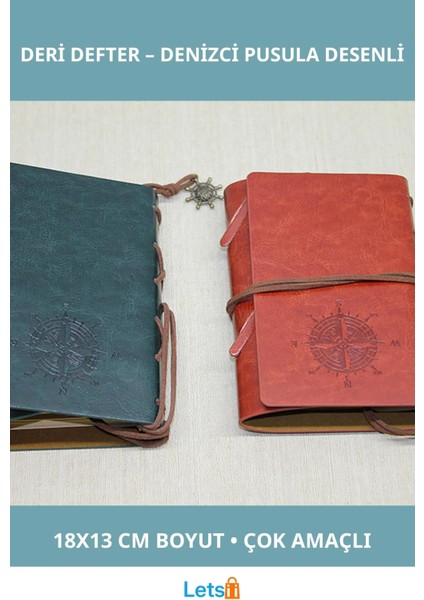 Kaliteli Deri Günlük Defter Model 16 Denizci Pusulası Desenli