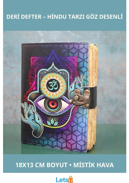 Deri Kapaklı Otantik Hindu Gözlü 18X13 cm Günlük Defter
