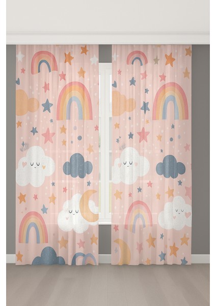 Renkli Hayaller Gökkuşağı Bulut Çocuk Odası Tül Perde