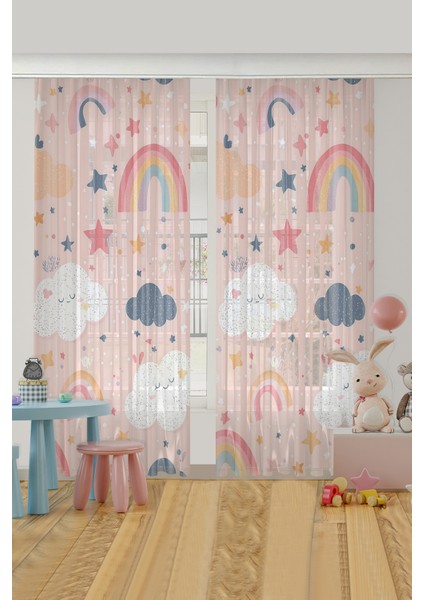 Renkli Hayaller Gökkuşağı Bulut Çocuk Odası Tül Perde fiyatları