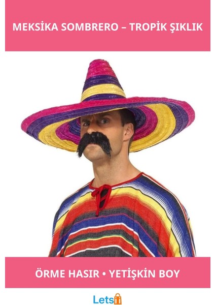 Renkli Örme Hasır Sombrero Meksika Şapkası Yetişkin Boy