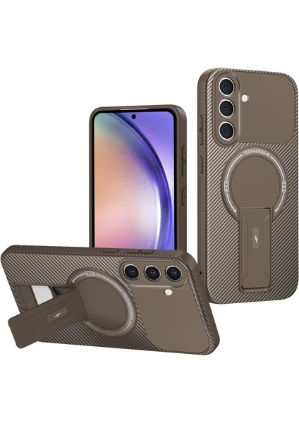 Samsung Galaxy A25 5g Için Manyetik Kılıf, Karbon Fiber Tasarım, Standlı Tpu Hibrit Telefon Kılıfı, Kahverengi (Yurt Dışından)