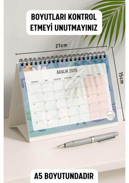 2026 Masa Takvimi Spiralli A5 (21X16CM) Büyük Boy / Resmi Tatiller ve Hafta Sonları / 12 Aylık modelleri