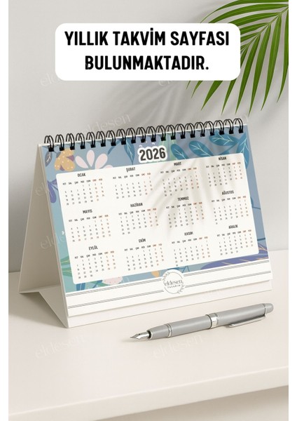 2026 Masa Takvimi Spiralli A5 (21X16CM) Büyük Boy / Resmi Tatiller ve Hafta Sonları / 12 Aylık fırsatları