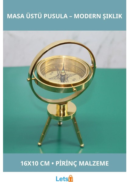 Pirinç Masa Üstü Antik Pusula 16X10 cm Dekoratif Obje