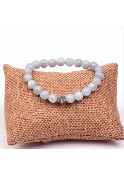 Akuamarin Doğal Taş Bileklik 8 mm Yuvarlak Kesim