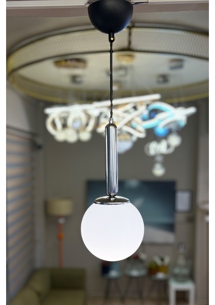 Globe Black & Silver Slim BEYAZ Cam Avize