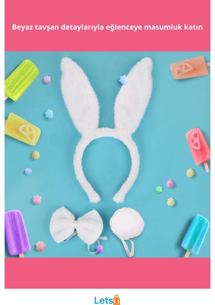 Eğlenceli Tavşan Taç Papyon Kuyruk Beyaz Renk Kostüm Takımı fiyatları