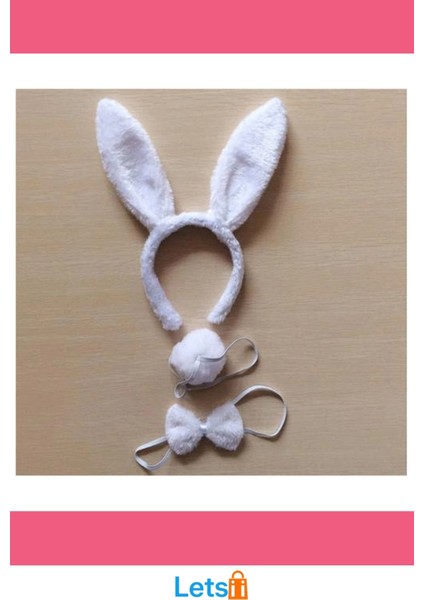 Eğlenceli Tavşan Taç Papyon Kuyruk Beyaz Renk Kostüm Takımı modelleri