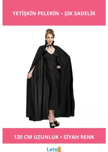 Siyah Yakalı Yetişkin Pelerin Şık Kostüm