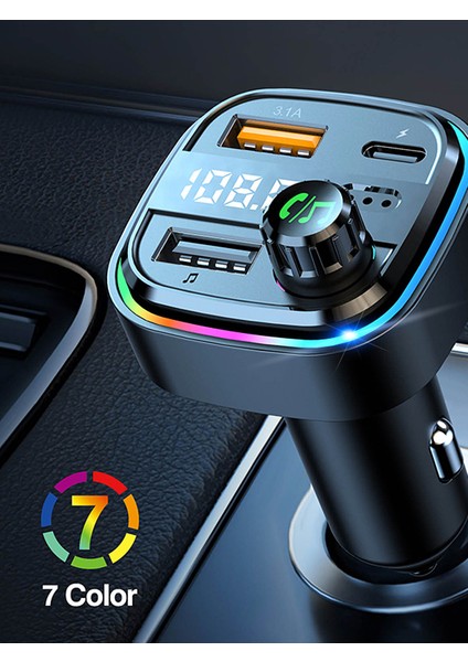 LED Ekranlı Rgb Işık Fm Transmitter Bluetooth V5.0 Flash Bellek Destekli Type-C USB Şarj Girişi