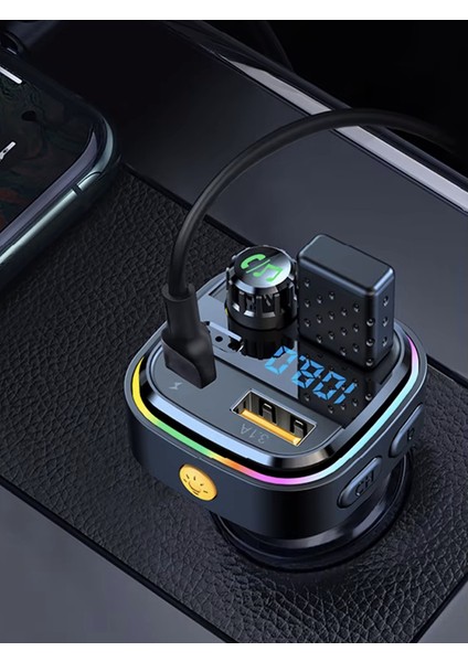 LED Ekranlı Rgb Işık Fm Transmitter Bluetooth V5.0 Flash Bellek Destekli Type-C USB Şarj Girişi modelleri