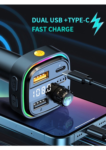 LED Ekranlı Rgb Işık Fm Transmitter Bluetooth V5.0 Flash Bellek Destekli Type-C USB Şarj Girişi fırsatları