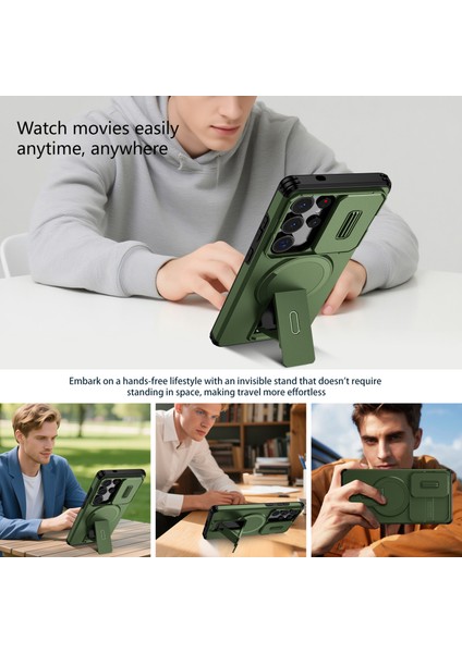 Samsung Galaxy S25 Ultra Için Manyetik Kılıf, Kayar Kamera Korumalı Çift Katmanlı Darbeye Dayanıklı Telefon Kılıfı, Ayarlanabilir Stand, Yeşil (Yurt Dışından) indirimleri