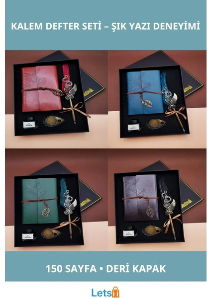 Kaliteli Deri Mürekkepli Günlük Defter ve Divit Kalem Seti