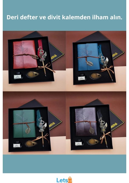Kaliteli Deri Mürekkepli Günlük Defter ve Divit Kalem Seti fiyatları