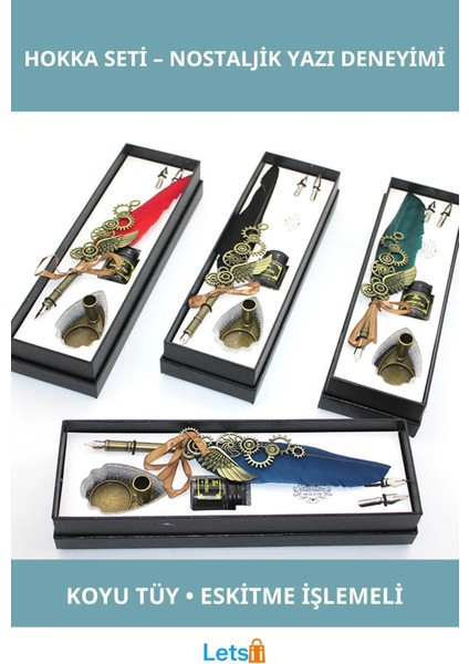 Koyu Renkli Zarif Işlemeli Divit Hokka Seti