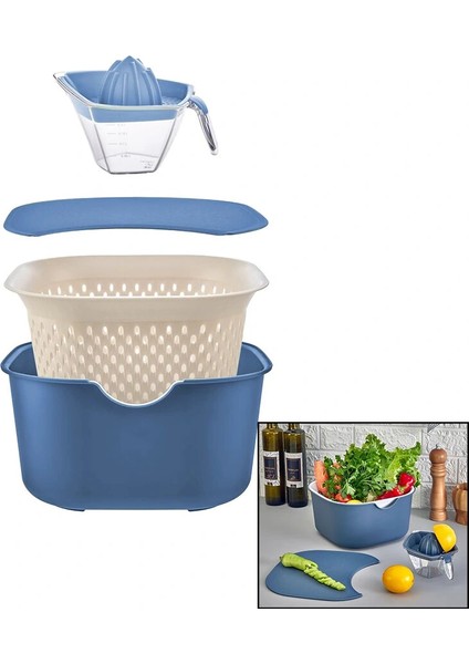 MAVİ 5PCS MUTFAK SETİ PLS.KARIŞTIRMA KAP=4LT - SÜZGEÇ=3.5LT - KESİM PANO - SIKACAK=0.25LT (4887) fiyatları