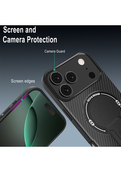 iPhone 17 Pro Için Manyetik Kılıf, Karbon Fiber Tasarım, Standlı Tpu Hibrit Telefon Kılıfı, Mavi (Yurt Dışından) modelleri