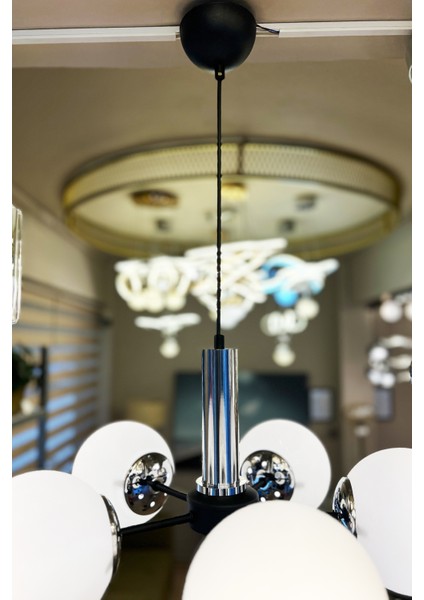 Globe Black & Silver Penta Plafonyer Beyaz Cam Avize fiyatları