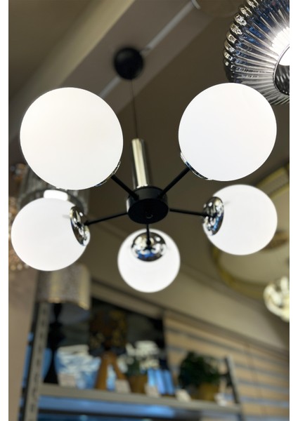 Globe Black & Silver Penta Plafonyer Beyaz Cam Avize modelleri