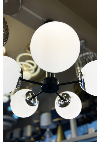 Globe Black & Silver Penta Plafonyer Beyaz Cam Avize fırsatları
