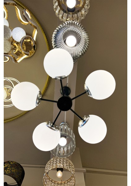Globe Black & Silver Penta Plafonyer Beyaz Cam Avize indirimleri