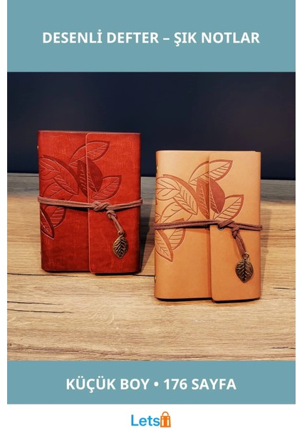 Deri Yaprak Desenli Küçük Boy Defter 88 Yapraklı Şık Not Defteri