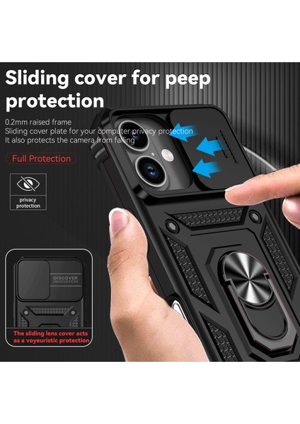 iPhone 17 Için Sürgülü Kamera Koruması ve Halka Tutucu Standlı Kılıf, Hibrit Koruyucu Kılıf, Siyah (Yurt Dışından) fiyatları