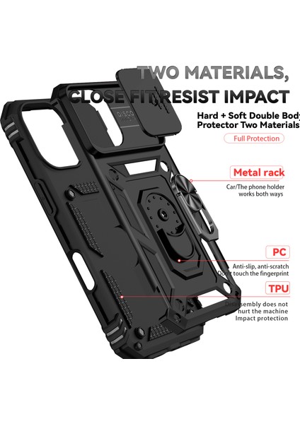 iPhone 17 Için Sürgülü Kamera Koruması ve Halka Tutucu Standlı Kılıf, Hibrit Koruyucu Kılıf, Siyah (Yurt Dışından) fırsatları