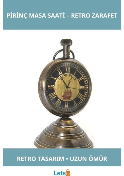 Klasik Pirinç Masa Üstü Saat Antika Tasarım Dekoratif Aksesuar