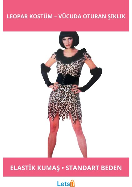 Yetişkin Bayan Leopar Kostümü Esnek Maskara Detaylı Tasarım
