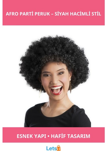Siyah Kıvırcık Afro Bonus Parti Peruğu Eğlenceli Tasarım