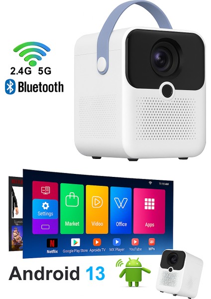 Taşınabilir Android Projeksiyon En Güncel Versiyon Wifi Destekli Akıllı Sinema Projektör Ultra Hd