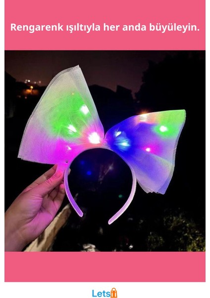 Rengarenk LED Işıklı Fiyonk Tül Parti Tacı Beyaz 25X25 cm fiyatları