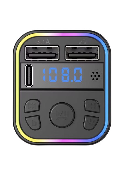 Rgb LED Ekranlı Fm Transmitter Bluetooth V5.0 Sd Kart Flash Bellek Destekli Type-C USB Şarj Girişi fiyatları