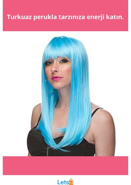 Turkuaz Mavi Yetişkin Parti Peruğu 60 cm Sentetik fiyatları