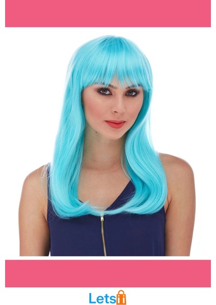 Turkuaz Mavi Yetişkin Parti Peruğu 60 cm Sentetik modelleri
