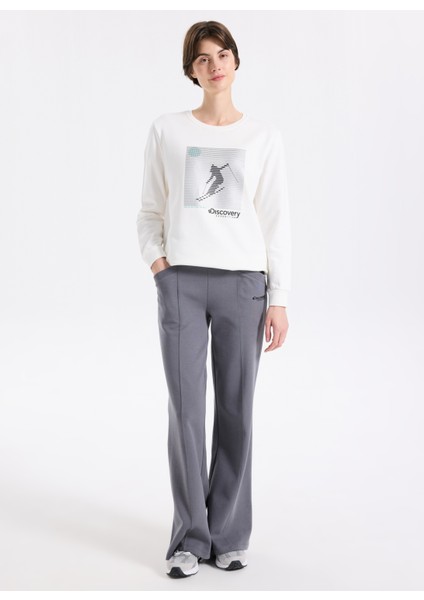 D5WL-SWT3613 Beyaz Bisiklet Yaka Relaxed Baskılı Kadın Sweatshırt fiyatları