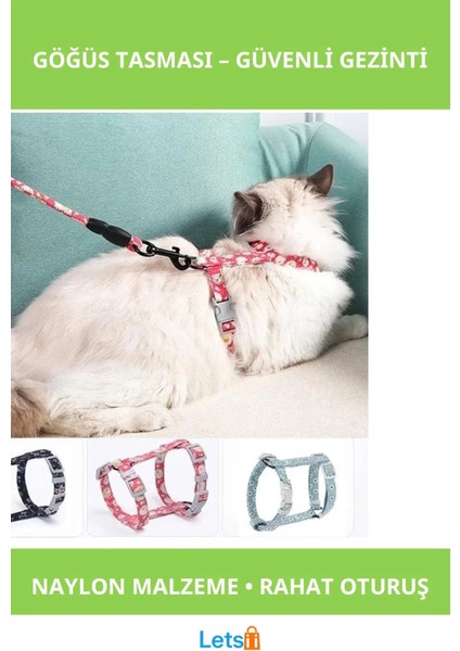 Dayanıklı Ayarlanabilir Kedi Gezdirme Göğüs Tasması