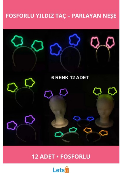 Karanlıkta Parlayan Fosforlu Yıldız Taç 12 Adet