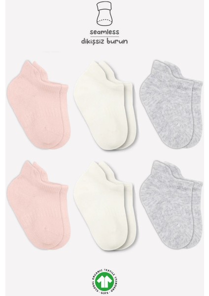 Penye Sneakers Çorap 6'lı Pembe Ekru Gri