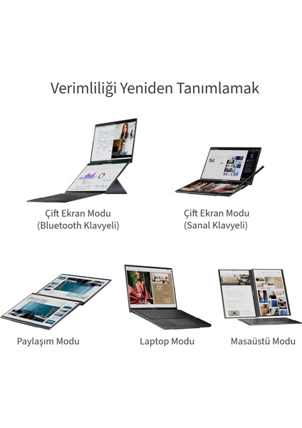 Zenbook Duo 120Hz 0.2ms 3k (2880 x 1800) Çift OLED Ekran - Intel® Evo™ Edition Core™ Ultra 7 255H Işlemci - 32 GB Ram - 1tb SSD + Asus Pen 2.0 + Windows 11 fiyatları