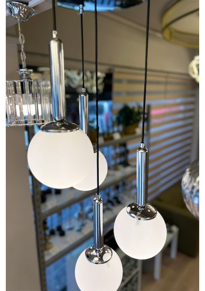 Globe Black & Silver QUAD Plafonyer Beyaz Cam Avize fırsatları