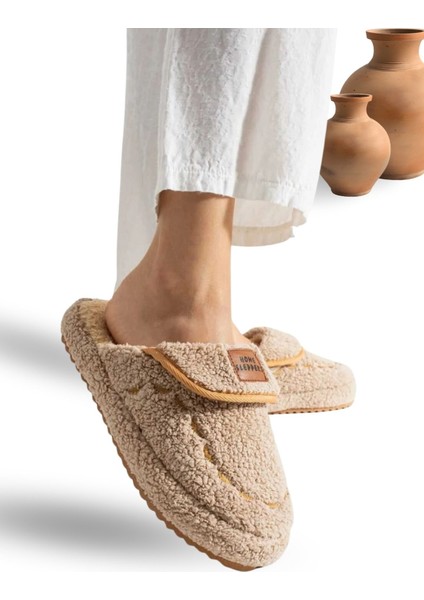 Kadın Ev Terliği Hafif Tabanlı Sıcak Tutan Kışlık Kadın Ev Terliği Çeyiz Terliği Vizon