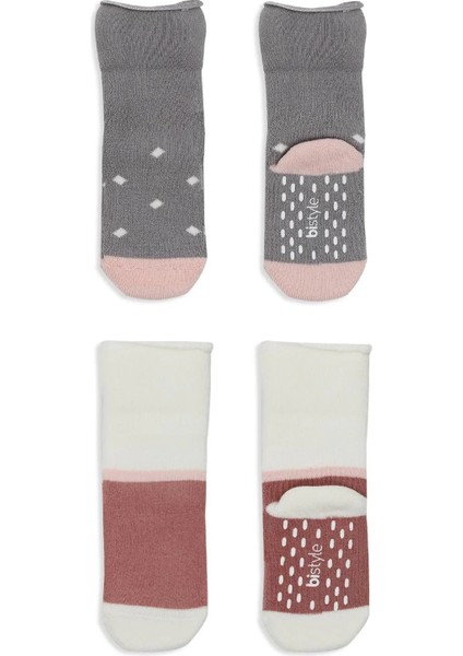 Puanlı Kaymaz Havlu Soket Çorap 2'li Gri Pudra modelleri