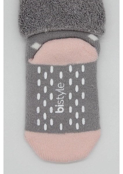 Puanlı Kaymaz Havlu Soket Çorap 2'li Gri Pudra indirimleri